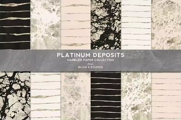 大理石铂金等奢华图案纹理 Platinum Deposits Marbled Gold Paper
