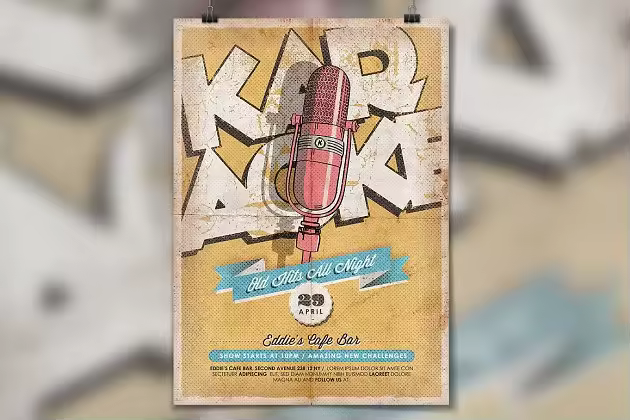 复古设计风格卡拉OK音乐活动海报传单模板 Karaoke Vintage Poster / Flyer