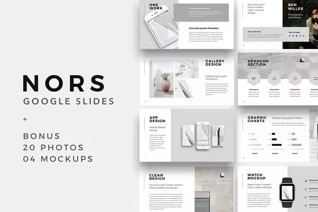 现代简约极简主义谷歌幻灯片模板 NORS Google Slides Template + Bonus