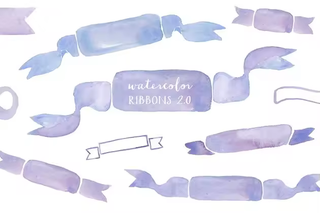 淡紫色手绘水彩丝带元素 Watercolor Ribbons Ver 2.0