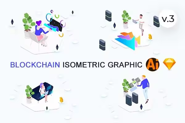 小咖下午茶：一套完美的区块链Blockchain概念特征矢量2.5D插图下载[Ai,Sketch](第三部分)