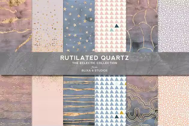多彩柔和金箔大理石纹理 Rutilated Quartz Gold & Watercolor