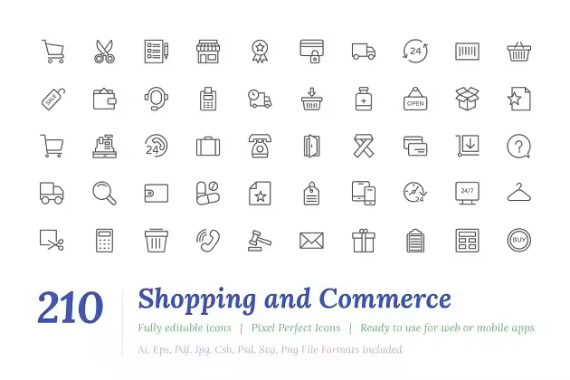 210枚电子商务贸易主题图标 210 Shopping Line Icons