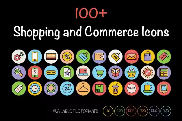 100+购物&社区主题图标素材 100+ Shopping and Commerce Icons