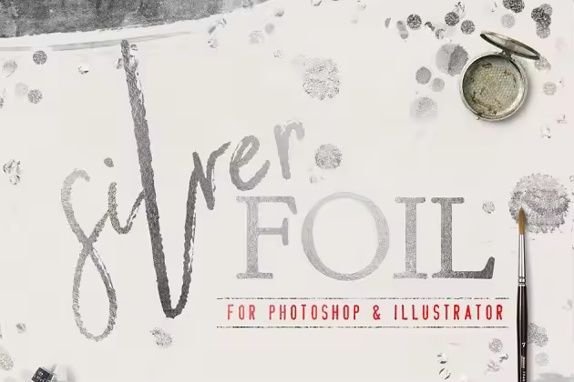 20款手工绘制银箔矢量图形 Silver Metallic Foil