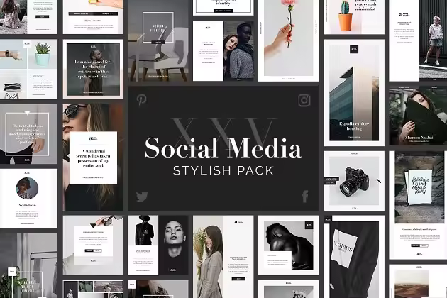 时尚风格社交媒体贴图PSD模板 Stylish Social Media Pack