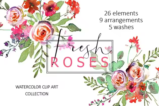 春季水彩花卉剪贴画 Spring Watercolor Florals Clipart