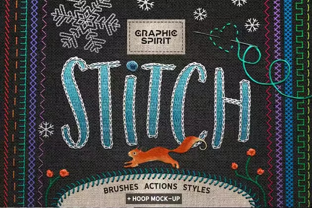 裁缝缝线效果PS笔刷 STITCH Effect Photoshop Tooklit