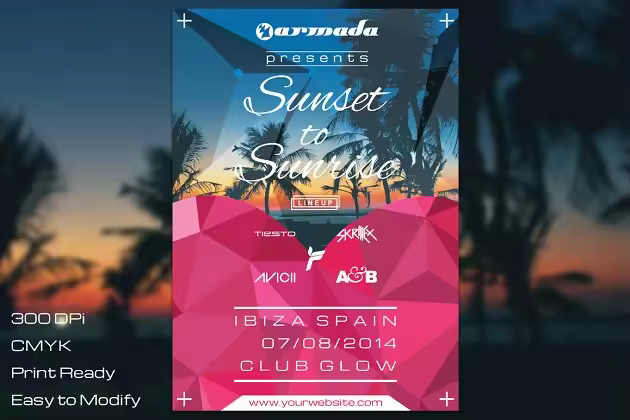 海滩派对活动宣传单制作模板 Sunset to Sunrise Flyer