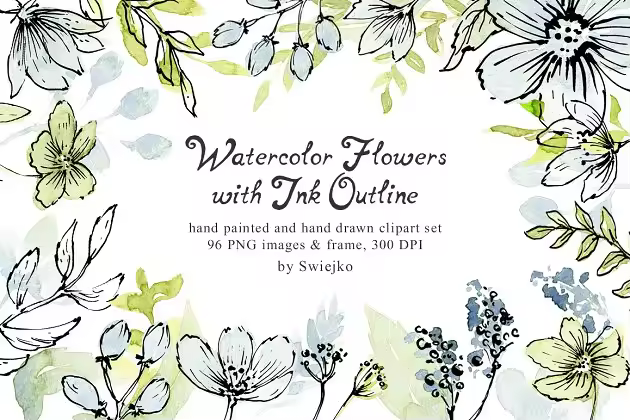 非常适合婴儿&婚礼主题的手绘花卉元素 Watercolor Flowers