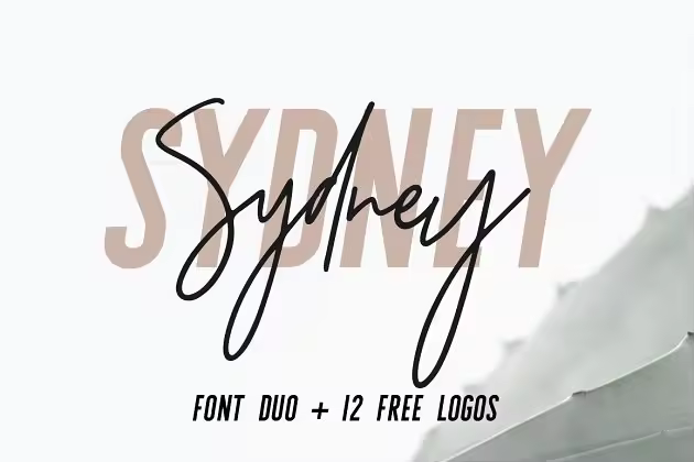 无衬线英文 Logo 字体+Logo 设计模板 Sydney | Font Duo + 12 Free Logos