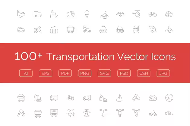 100+交通运输矢量图标集合  100+ Transportation Vector Icons