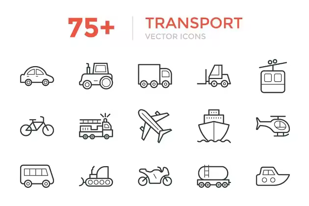 75+交通工具运输主题简笔画矢量图标 75+ Transport Vector Icons