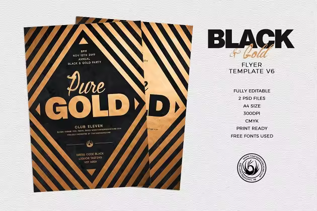 极简主义黑金海报传单PSD模板v6 Minimal Black Gold Flyer PSD V6