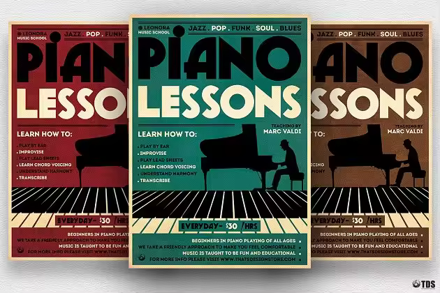 钢琴音乐课程推广传单PSD模板 Piano Lessons Flyer PSD