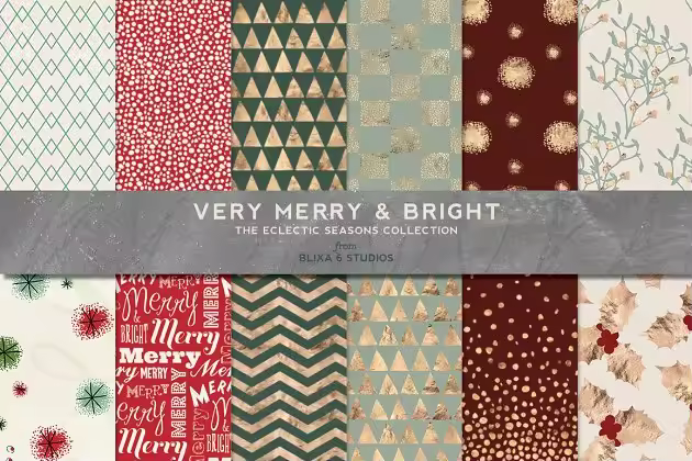 珀金金箔圣诞节气氛背景纹理素材包 Merry Christmas Golden Holiday Set