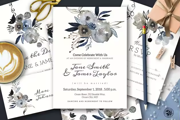 高端精美婚礼请柬模板套装 Grey Wedding Invitation Set
