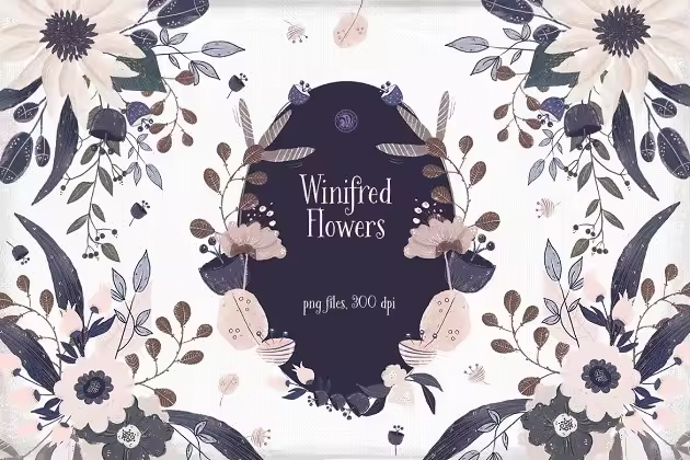 高清手绘水彩花卉剪贴画素材 Winifred Flowers