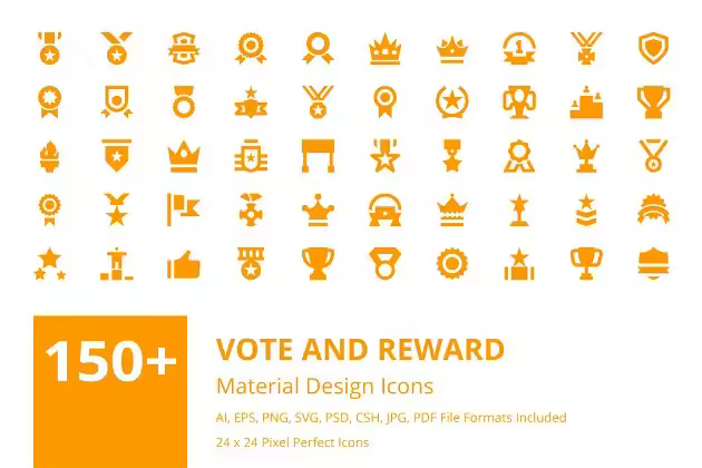 150+投票＆奖杯奖牌Material Design设计规范图标下载 150+ Vote and Reward Material Icons
