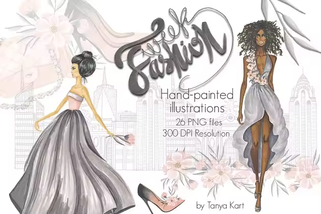 时装周手绘插画&纹理合集 Fashion Week Design Kit