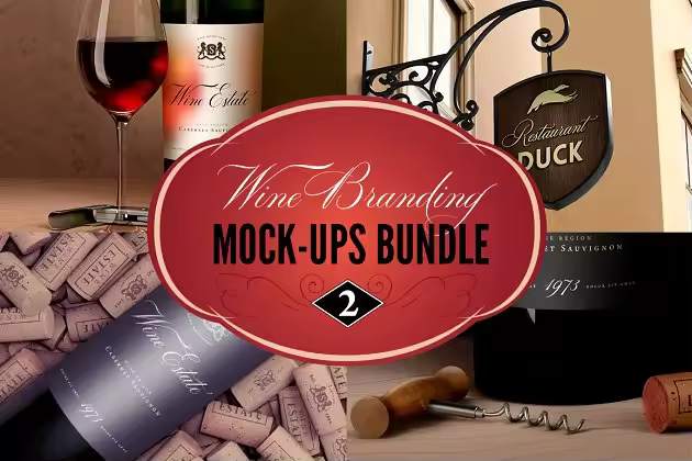 西式餐馆样机合集[酒瓶、酒杯、开瓶器&店招] Wine / Restaurant Mock-Ups Set
