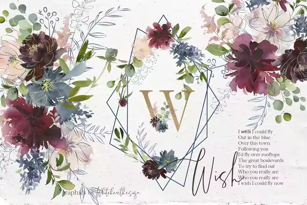 极力推荐：色彩丰富水彩花卉素材包 Wish Bordo Blue Watercolor Flowers [2.05GB]
