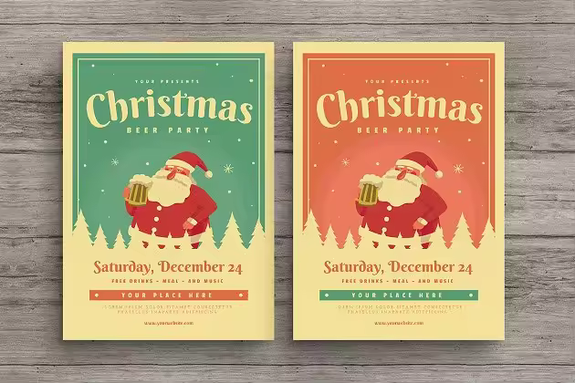 复古圣诞派对宣传海报设计模板 Christmas Beer Event Party Flyer