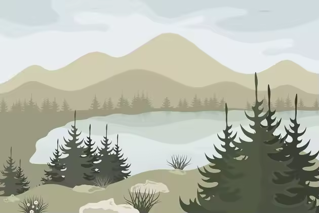 森林和山湖矢量插图 Forest2