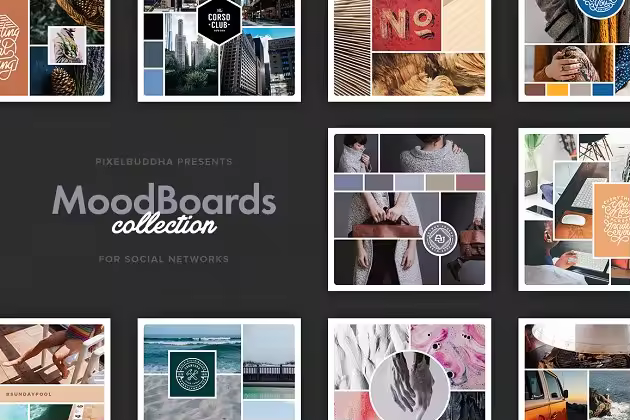拼图风格社交媒体插图模板 Mood Boards Social Media Collection