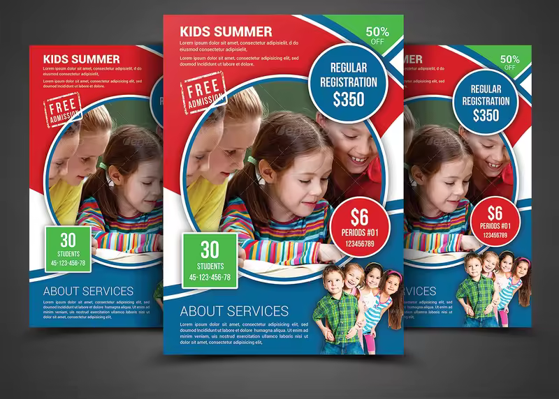 儿童夏令营活动宣传传单模板 Kids Summer Camp Flyers