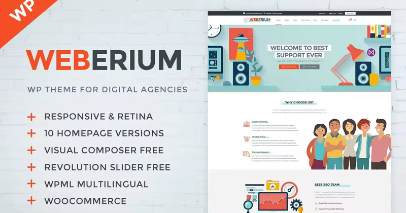 在线数字服务响应式WordPress企业主题 Weberium | Responsive WordPress Theme Tailored for