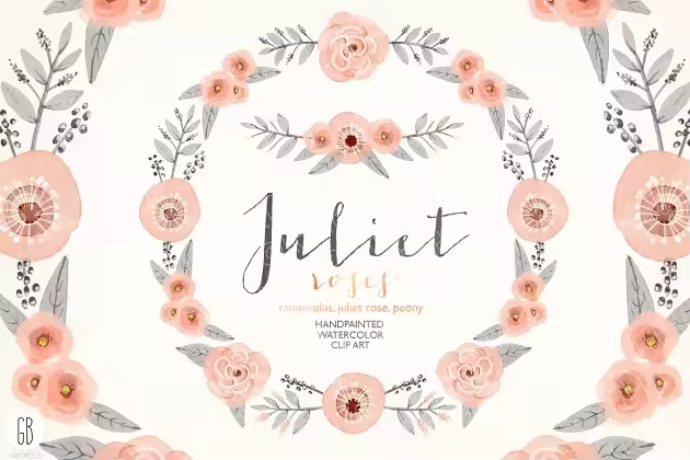 腮红色花环水彩插画 Watercolor blush pink wreath diy