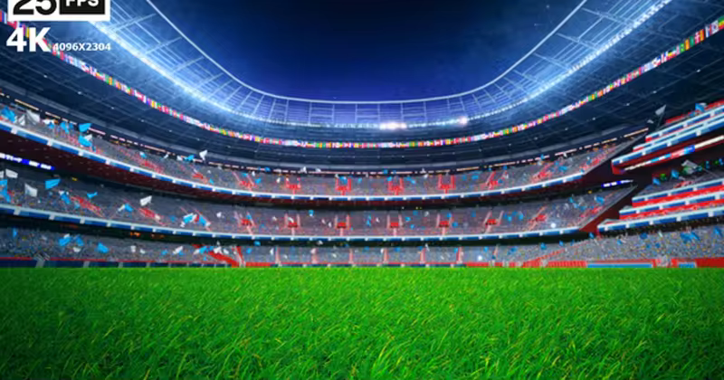 蓝天白云足球场草坪夜景4K高清背景视频 Skyblue Flying On Grass In Stadium Night 4K