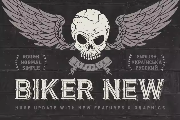复古设计样式英文字体 Biker New Typeface + illustrations