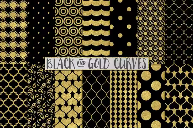 金箔黑金背景曲线形状图案 Black and Gold Foil Backgrounds