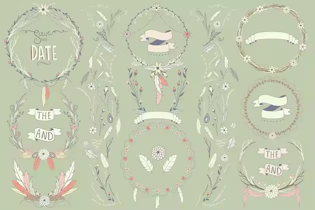 波西米亚风花环&印花剪贴画系列 Boho Wreaths & Florals Collection
