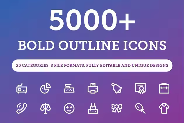 5000+粗线条图标合集 5000+ Bold Outline Icons Bundle