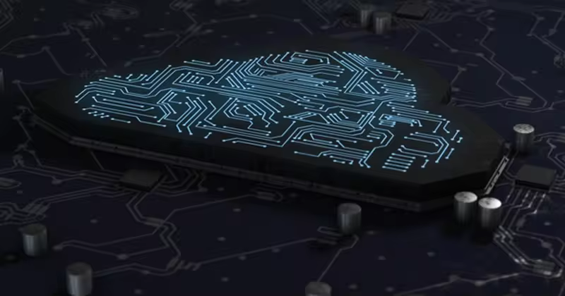 数字网络连接云和人工智能线路板激光印刷动态视频素材 Artificial Intelligence & Digital  Network Connected Cloud in Printed Circuit Board