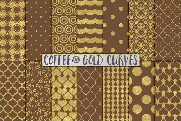 金属棕色背景金箔曲线形状图案 Brown and Gold Foil Backgrounds