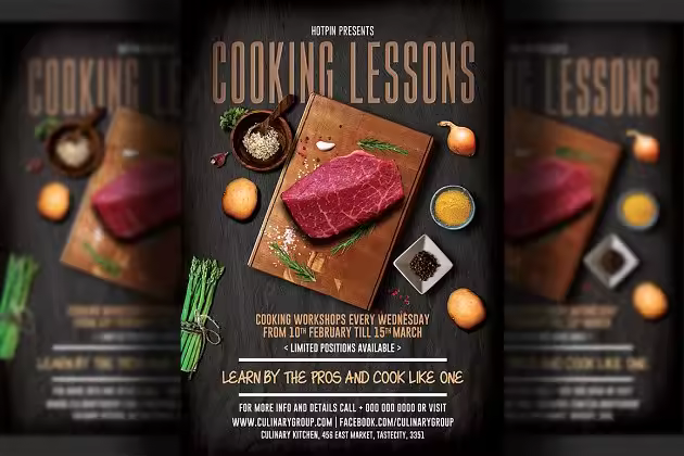 烹饪课程宣传传单模板 Cooking Lessons Flyer Template