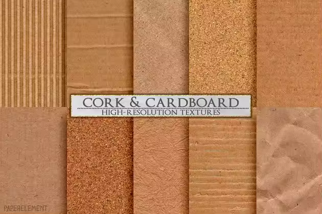 高分辨率原始软木硬纸板纸张纹理 Cork & Cardboard High-Res Textures