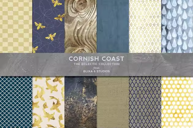 金色水彩礼品纸张纹理 Cornish Coast Gold & Watercolors