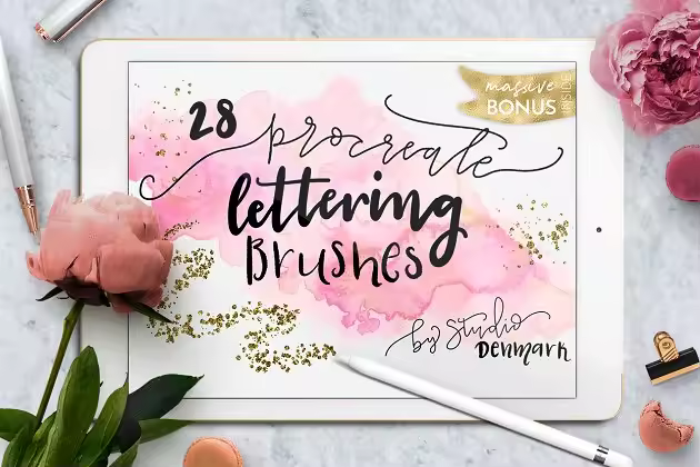 手写字体 Procreate 笔刷 Procreate Lettering Brushes + Bonus