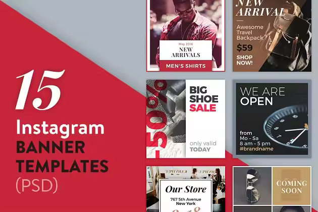 15个时尚北欧风横幅模板(PSD) 15 Instagram Banner Templates (PSD)