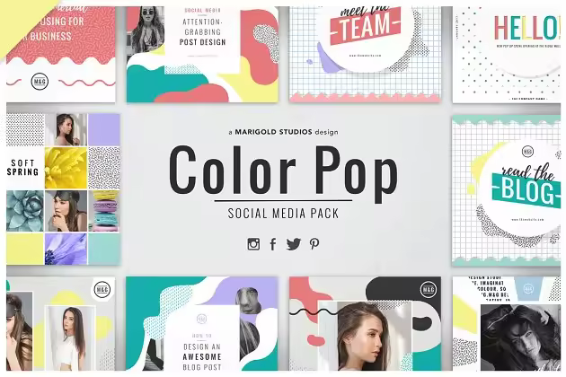 色彩缤纷风格社交媒体贴图素材包 COLOR POP | Social Media Pack