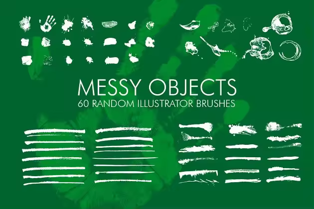 60款飞溅、笔画&污迹笔墨AI笔刷 60 Messy Illustrator Brushes