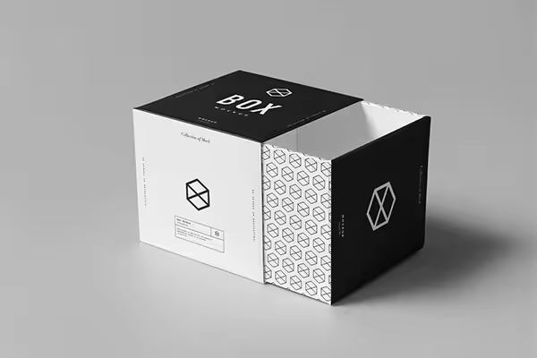 高品质的正方体包装盒子VI样机展示模型mockups