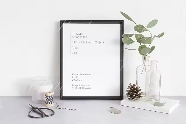 室内黑色画框相框样机 Christmas Black 8×10" frame mockup