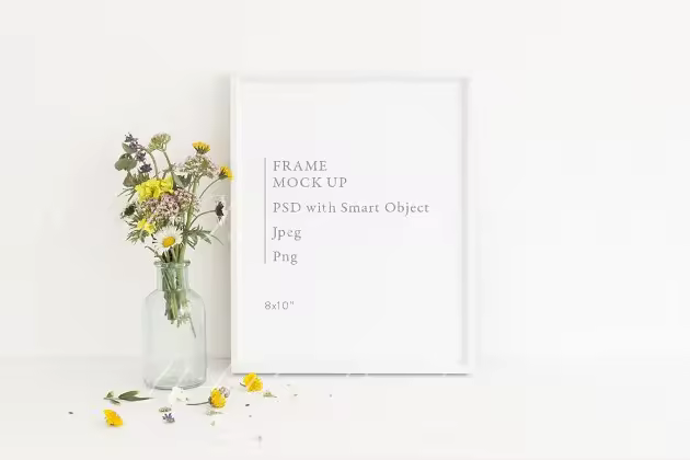 极简长方体画框相框样机模板 Frame mock up – floral – 8×10"