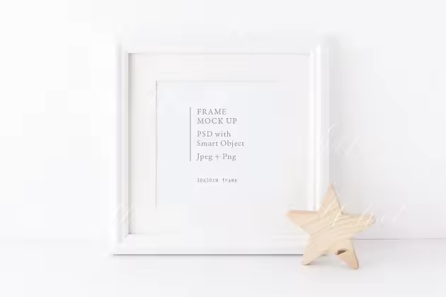 极简主义正方体画框相框样机模板 Square frame and star mock up